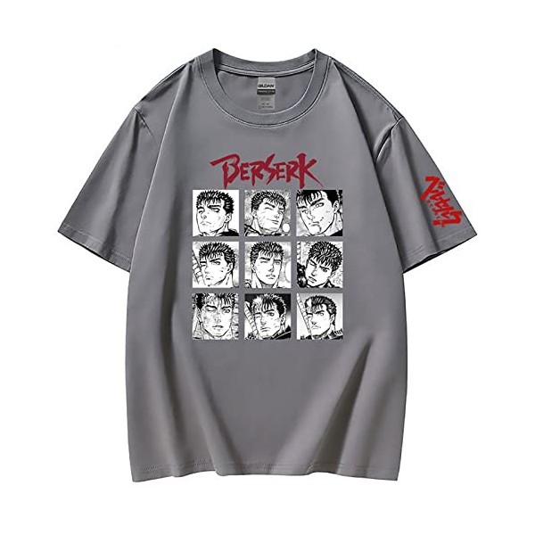 XSLGOGO Unisexe Berserk T-Shirt Guts Cosplay Costume Dété Pull À Manches Courtes pour Anime Berserk Fans Cadeau
