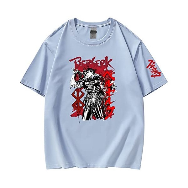 XSLGOGO Unisexe Berserk T-Shirt Guts Cosplay Costume Dété Pull À Manches Courtes pour Anime Berserk Fans Cadeau