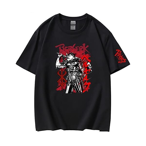 XSLGOGO Unisexe Berserk T-Shirt Guts Cosplay Costume Dété Pull À Manches Courtes pour Anime Berserk Fans Cadeau
