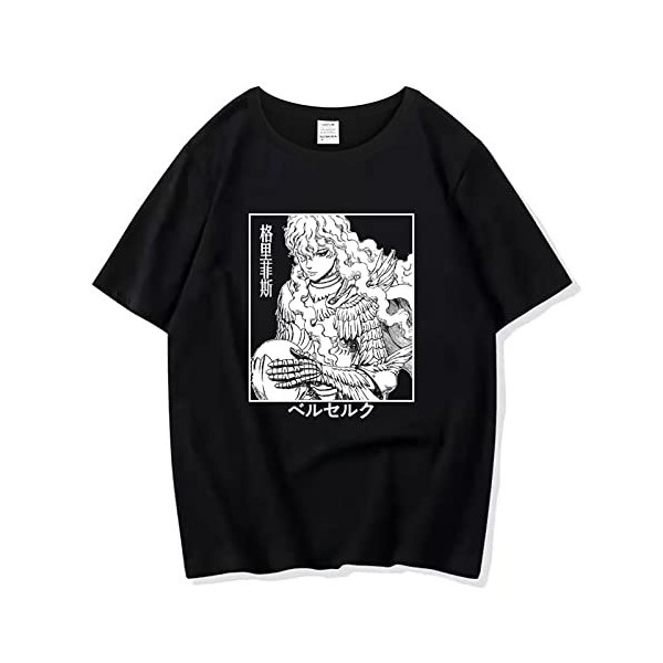XSLGOGO Unisexe Berserk T-Shirt Guts Cosplay Costume Dété Pull À Manches Courtes pour Anime Berserk Fans Cadeau