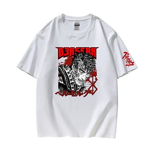 XSLGOGO Unisexe Berserk T-Shirt Guts Cosplay Costume Dété Pull À Manches Courtes pour Anime Berserk Fans Cadeau