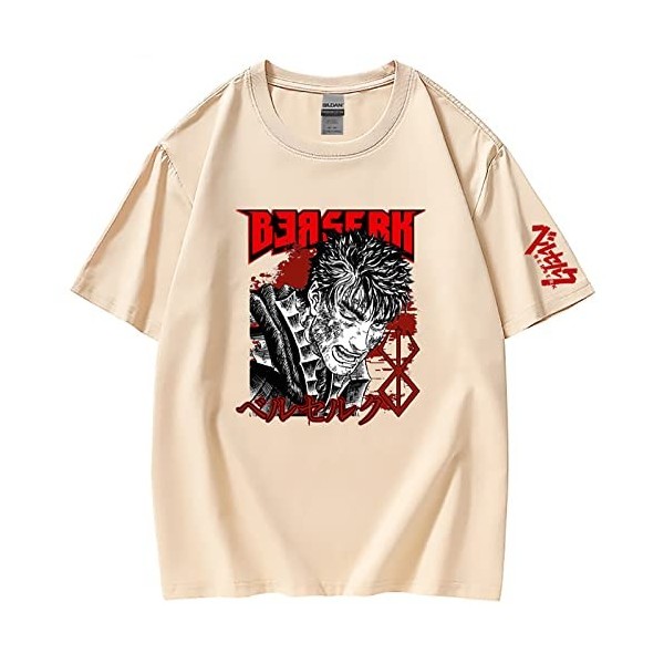 XSLGOGO Unisexe Berserk T-Shirt Guts Cosplay Costume Dété Pull À Manches Courtes pour Anime Berserk Fans Cadeau