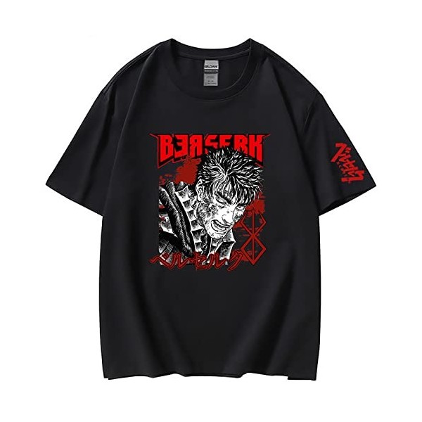 XSLGOGO Unisexe Berserk T-Shirt Guts Cosplay Costume Dété Pull À Manches Courtes pour Anime Berserk Fans Cadeau