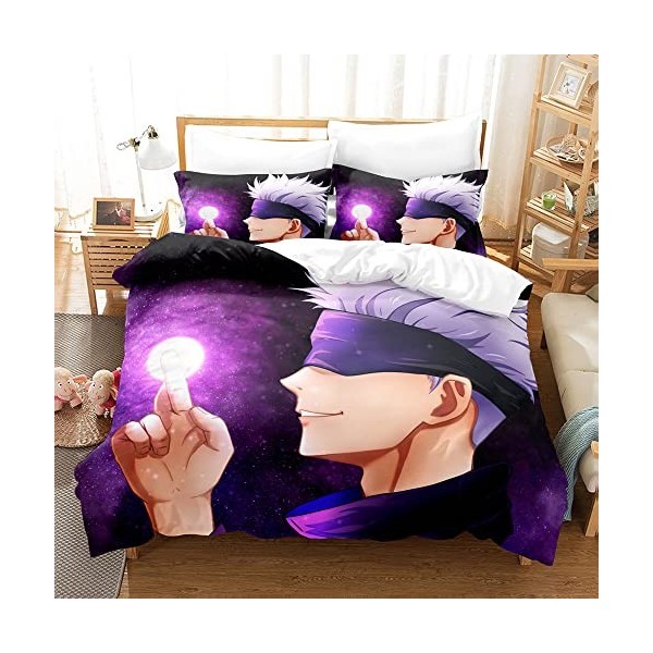 PTNQAZ Parure de lit Anime Jujutsu Kaisen pour garçons - Housse de couette avec taies doreiller - Housse de couette pour enf