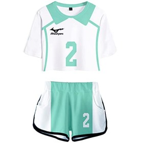 YIMIAO Haikyuu Ensembles Fille Femme T-Shirt Shorts Set Anime Karasuno Kageyama Vêtement de Sport Manches Courtes Tee et Shor