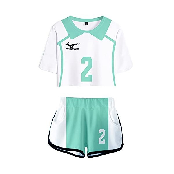 YIMIAO Haikyuu Ensembles Fille Femme T-Shirt Shorts Set Anime Karasuno Kageyama Vêtement de Sport Manches Courtes Tee et Shor
