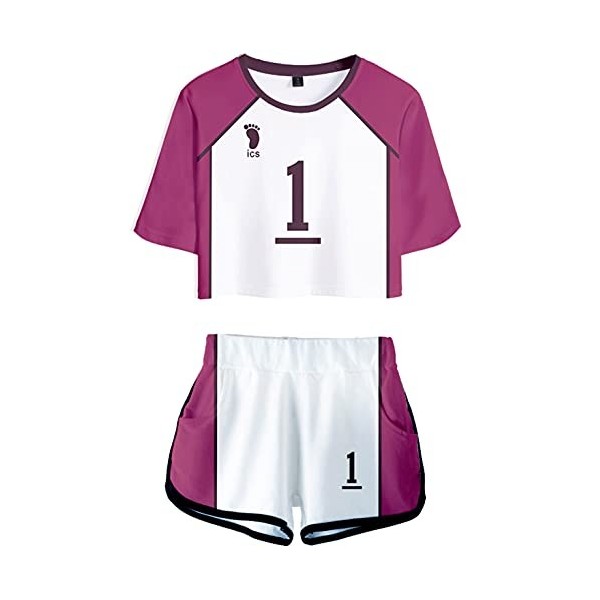 YIMIAO Haikyuu Ensembles Fille Femme T-Shirt Shorts Set Anime Karasuno Kageyama Vêtement de Sport Manches Courtes Tee et Shor