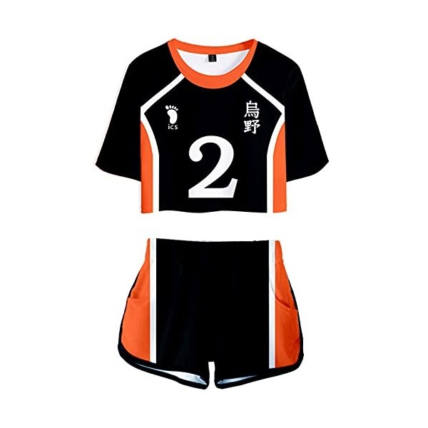 YIMIAO Haikyuu Ensembles Fille Femme T-Shirt Shorts Set Anime Karasuno Kageyama Vêtement de Sport Manches Courtes Tee et Shor