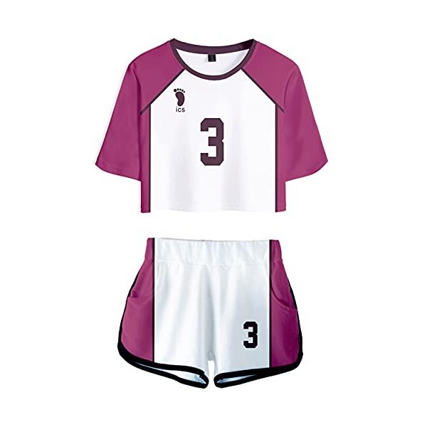 YIMIAO Haikyuu Ensembles Fille Femme T-Shirt Shorts Set Anime Karasuno Kageyama Vêtement de Sport Manches Courtes Tee et Shor