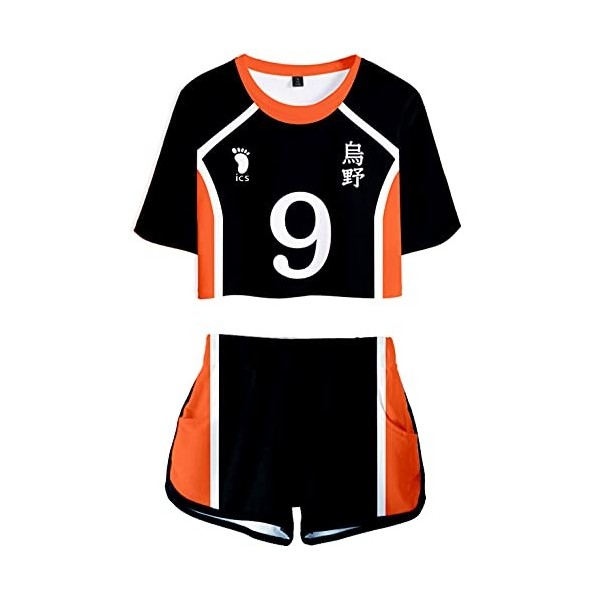 YIMIAO Haikyuu Ensembles Fille Femme T-Shirt Shorts Set Anime Karasuno Kageyama Vêtement de Sport Manches Courtes Tee et Shor
