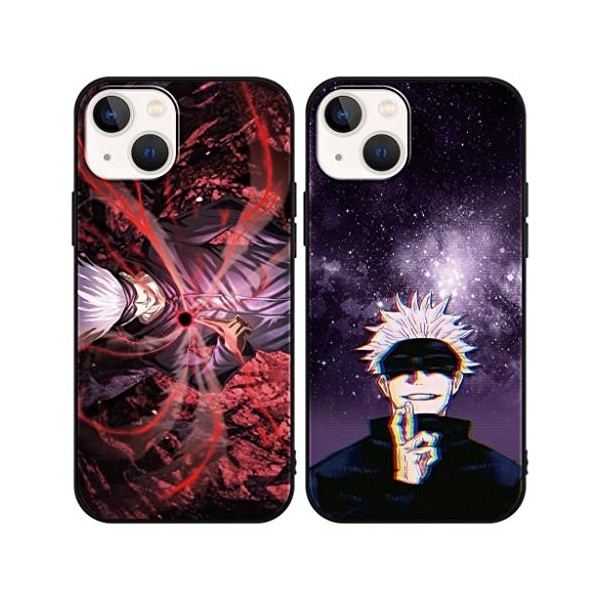 2 Pièces Coque pour iPhone 13/iPhone 14 6.1 avec Anime Jujutsu Kaisen Gojo Satoru Itadori Yuji Manga 3D Imprimé Motiv Case 