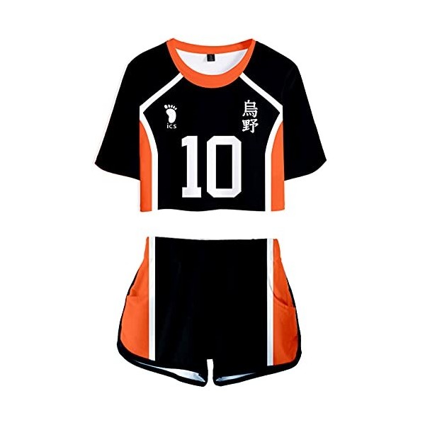 YIMIAO Haikyuu Ensembles Fille Femme T-Shirt Shorts Set Anime Karasuno Kageyama Vêtement de Sport Manches Courtes Tee et Shor
