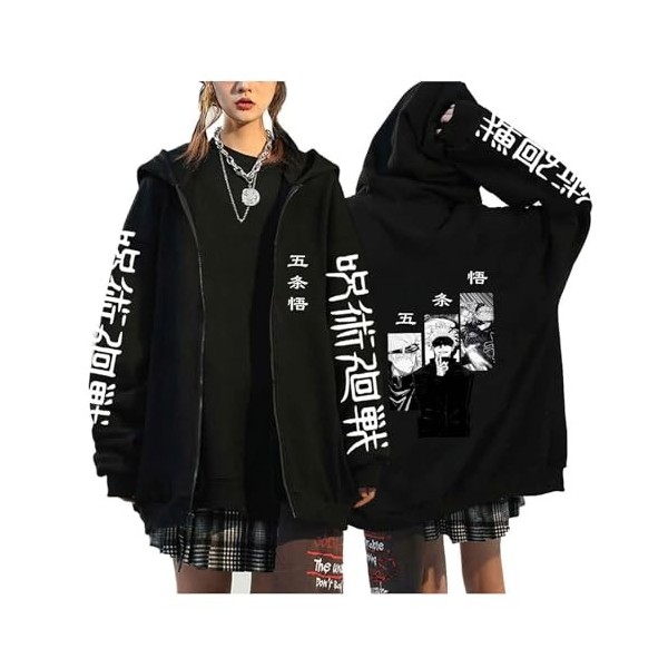 zhedu Jujutsu Kaisen Sweat À Capuche Zippé Imprimé Anime Harajuku Veste À Manches Longues Hip Hop Streetwear Zip Up Manteau S