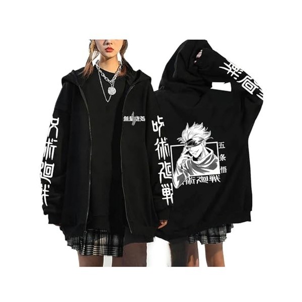 zhedu Jujutsu Kaisen Sweat À Capuche Zippé Imprimé Anime Harajuku Veste À Manches Longues Hip Hop Streetwear Zip Up Manteau S