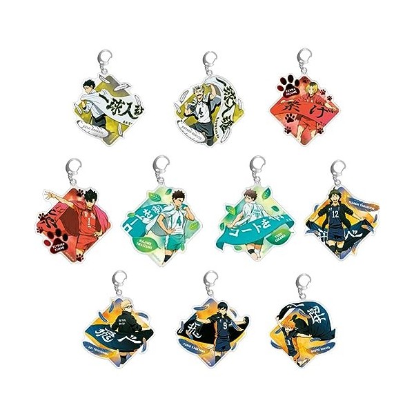 Lot de 10 porte-clés Haikyuu en acrylique avec figurine de dessin animé Haikyuu - Cadeau pour les fans, 10 pièces, 5.5cm
