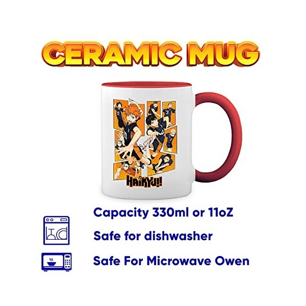 Karasuno High School Team Haikyu Blanc tasse à café avec Red Rim et poignée Mug