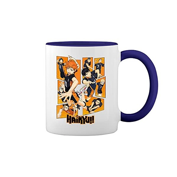 Karasuno High School Team Haikyu Blanc tasse de café avec le bleu et poignée Rim Mug