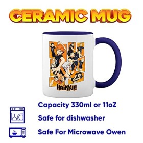 Karasuno High School Team Haikyu Blanc tasse de café avec le bleu et poignée Rim Mug