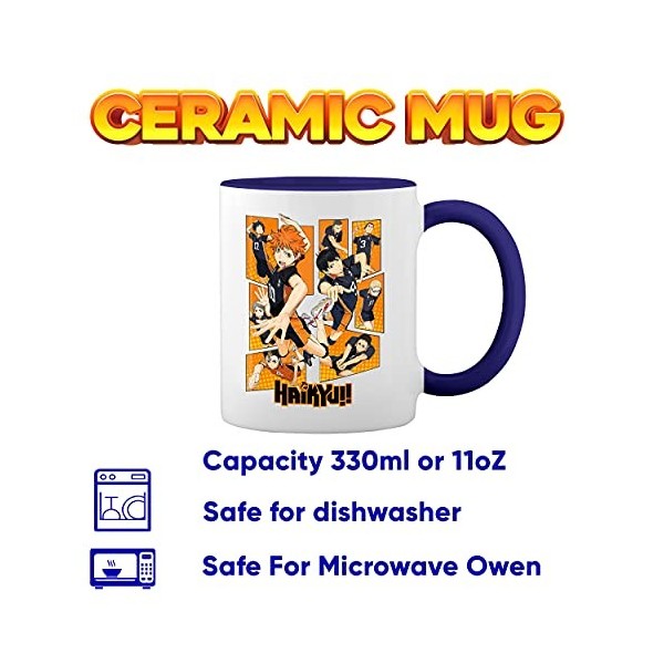 Karasuno High School Team Haikyu Blanc tasse de café avec le bleu et poignée Rim Mug