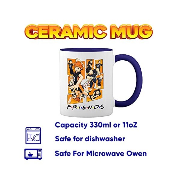 Karasuno High School Friends Inspires Team Haikyu Blanc tasse de café avec le bleu et poignée Rim Mug