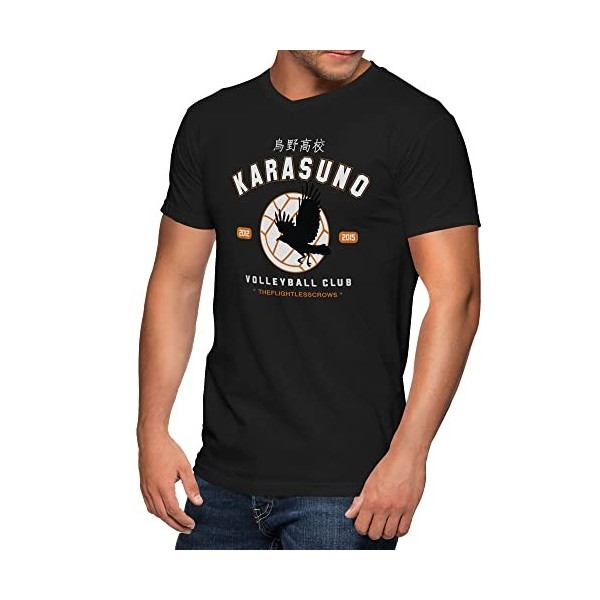 Trend Creators Karasuno Team Volleyball Club Haikyu Gris T-Shirt à col en V pour Homme Size XXL