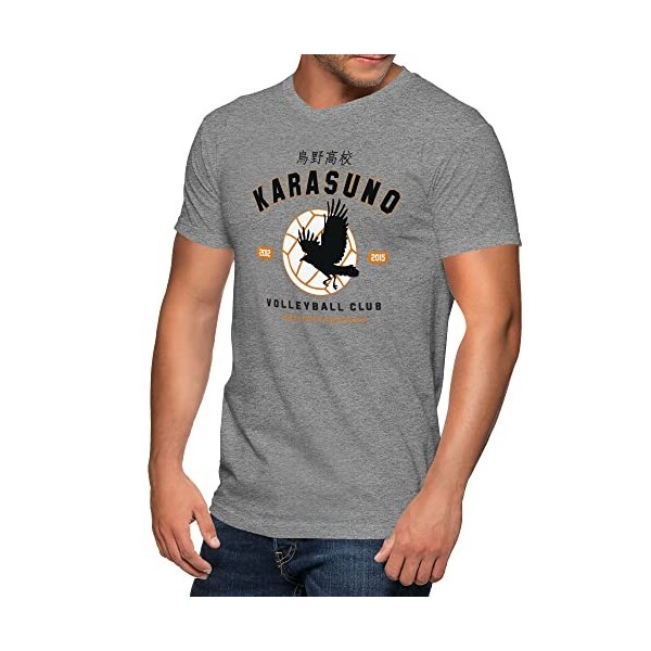 Trend Creators Karasuno Team Volleyball Club Haikyu Gris T-Shirt à col en V pour Homme Size XXL
