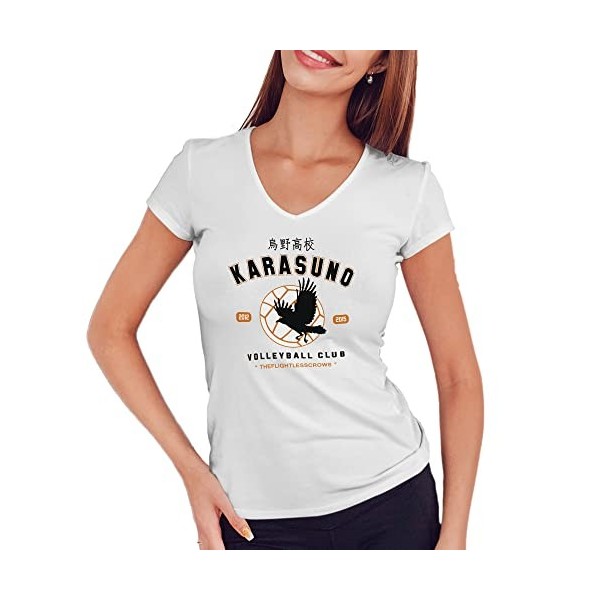 Trend Creators Karasuno Team Volleyball Club Haikyu Chemise Blanche à col en V pour Femmes Size XL