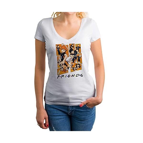 GR8Shop Karasuno High School Friends Inspires Team Haikyu Chemise Femme col V Noir Size S