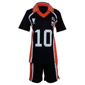 Bilicos Haikyuu!! Karasuno High School Volleyball Club No.10 Hinata Shouyou Jersey Maillot Uniforme Cosplay Costume Noir Tail