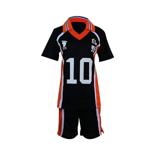 Bilicos Haikyuu!! Karasuno High School Volleyball Club No.10 Hinata Shouyou Jersey Maillot Uniforme Cosplay Costume Noir Tail