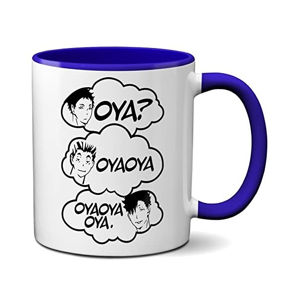 Iwa Chan Haikyu Mug Nekoma Haikyuu Karasuno Oya? Oyaoya Oya Tasse à café blanche avec bord et poignée bleus