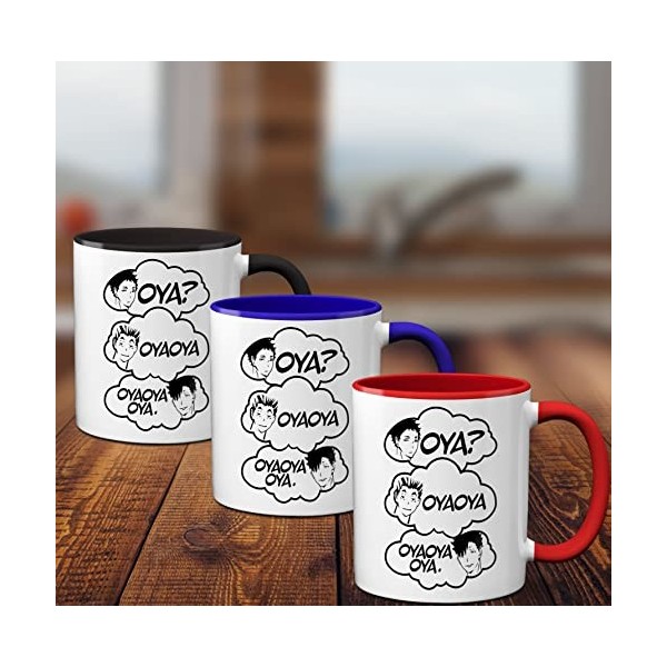 Iwa Chan Haikyu Mug Nekoma Haikyuu Karasuno Oya? Oyaoya Oya Tasse à café blanche avec bord et poignée bleus