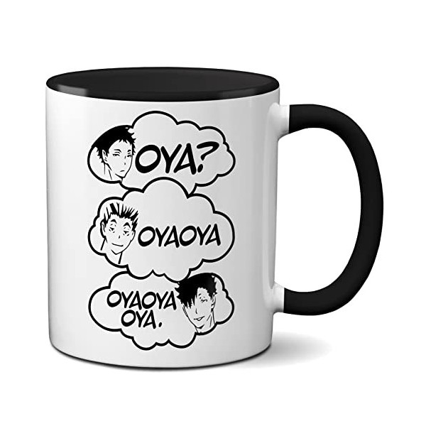 Iwa Chan Haikyu Mug Nekoma Haikyuu Karasuno Oya? Oyaoya Oya Tasse à café blanche avec bord et poignée noirs