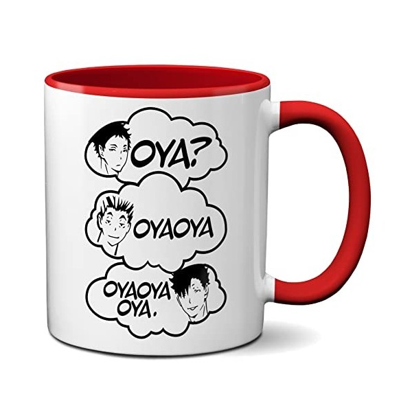 Iwa Chan Haikyu Mug Nekoma Haikyuu Karasuno Oya? Oyaoya Oya Tasse à café blanche avec bord et poignée rouges