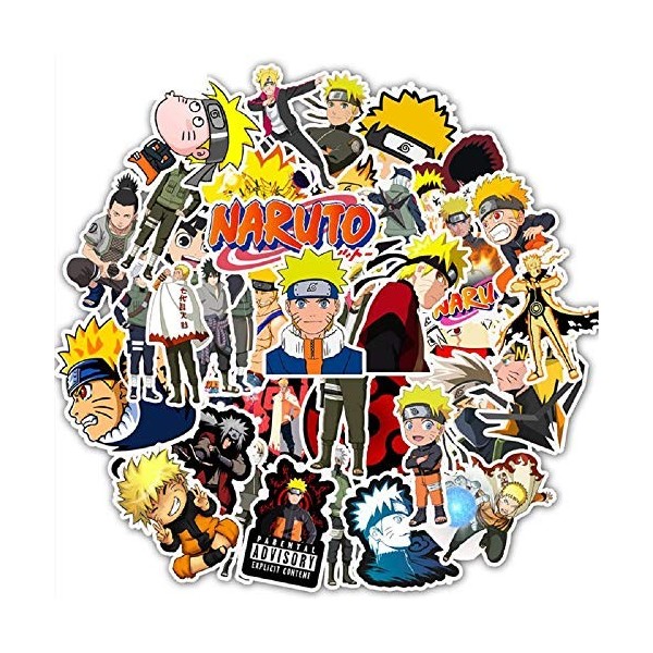 50 pièces Naruto autocollants pour ordinateur portable Anime Stickers imperméables pour planche à roulettes, bagages, casque,