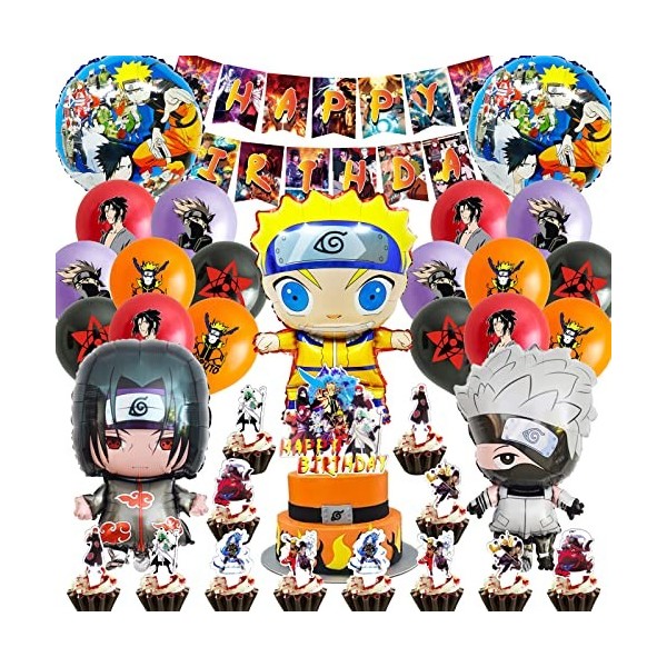 POVALLOV 35Pcs Narut Anniversaire Décoration Ballons,Naruto Gateau Decoration Ensemble de Décoration Ballon de Fête dAnniver