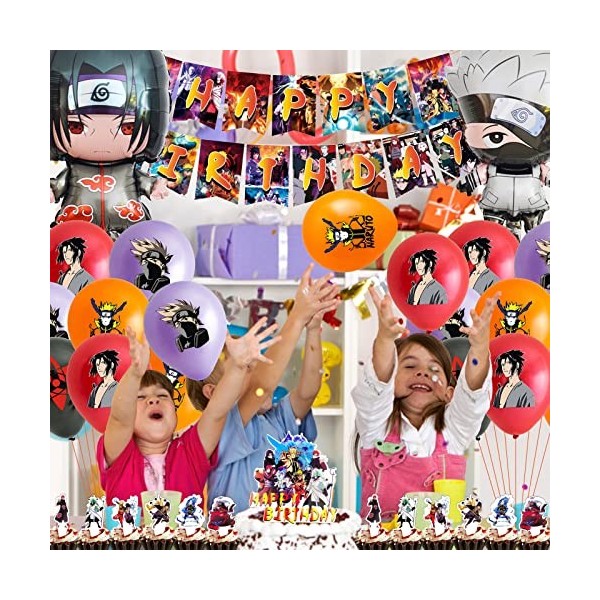 POVALLOV 35Pcs Narut Anniversaire Décoration Ballons,Naruto Gateau Decoration Ensemble de Décoration Ballon de Fête dAnniver