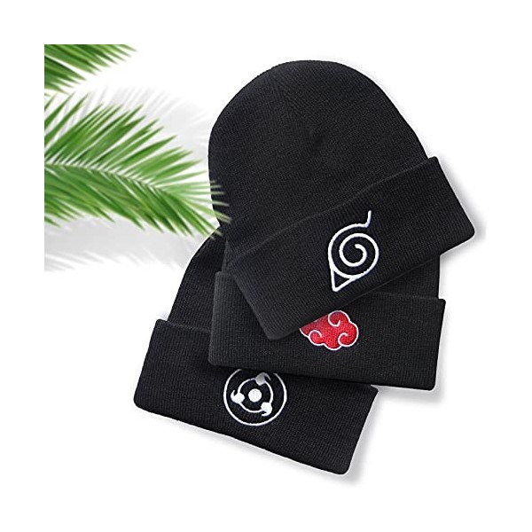 Bonamana Anime Naruto Bonnet en tricot dhiver Bonnet à enfiler Broderie Blanc Doux Bonnet de ski pour enfants Garçons Filles