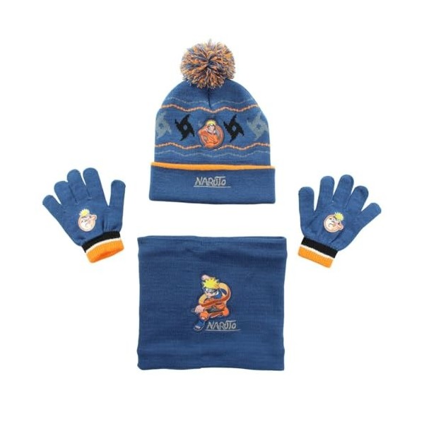 Disney Bonnet, Gants et Snood Naruto Garçon, Marine, Taille Normale Lot de 3 