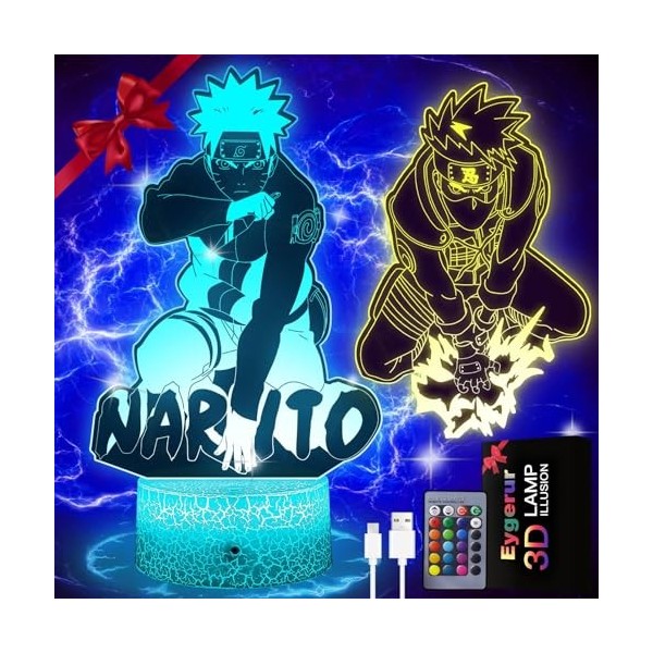 Veilleuse Naruto, 2-en-1 Kakashi Naruto Lampe 3D LED illusion - Naruto Manga Veilleuse Smart Remote Control Anime Lampe 16 Co