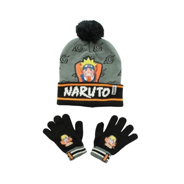 Disney Bonnet et Gants Naruto Garçon, Noir, Taille Normale Lot de 2 
