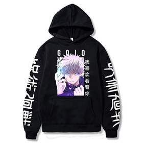 zhedu Japon Anime Jujutsu Kaisen Gojo Satoru Sweat à Capuche Décontracté Anime Pull Imprimé Ample à Manches Longues Sweat à C
