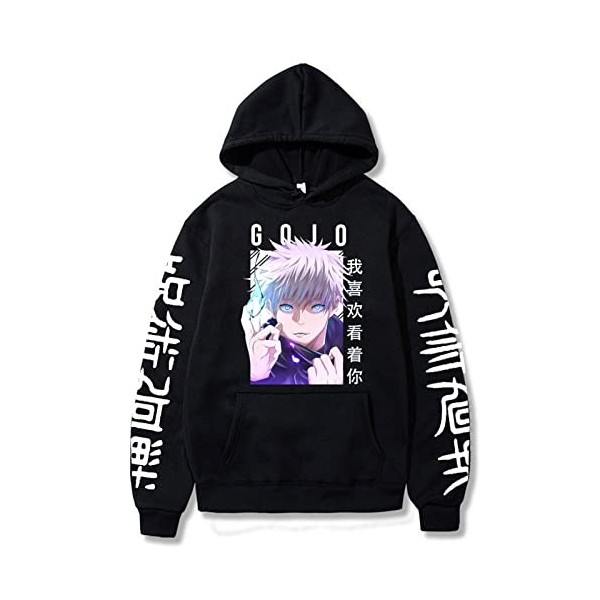 zhedu Japon Anime Jujutsu Kaisen Gojo Satoru Sweat à Capuche Décontracté Anime Pull Imprimé Ample à Manches Longues Sweat à C