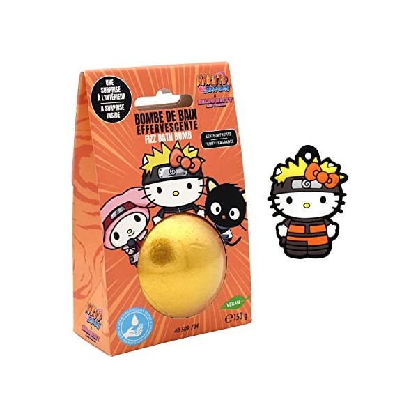 Hello Kitty x Naruto, Boule de Bain Effervescente, avec un Médaillon, Surprise, Bombes de Bain, Dorée, Enfants, Junior, Vegan