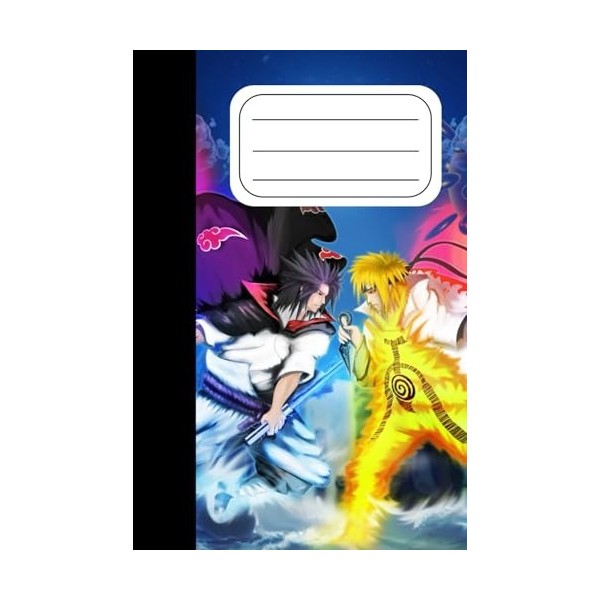 Quaderno a quadretti 5mm, scuola per ragazzi, 110 pagine, formato 6x9 15,24x22,86 , Tema Manga, Naruto, Quad. 3