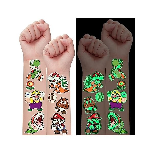 Tatouage Enfant, 12 Feuilles Tatouages temporaires lumineux pour enfants, Tatouages Ephémères Étanche pour Fille Garçons, Flu