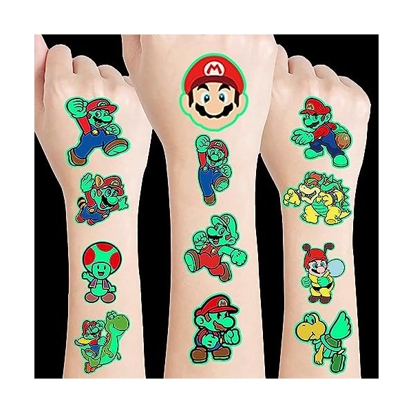 Tatouage Enfant, 12 Feuilles Tatouages temporaires lumineux pour enfants, Tatouages Ephémères Étanche pour Fille Garçons, Flu