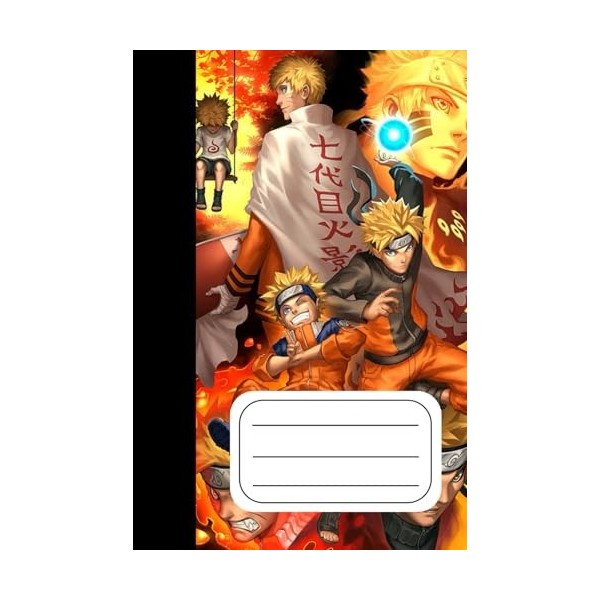 Quaderno a quadretti 5mm, scuola per ragazzi, 110 pagine, formato 6x9 15,24x22,86 , Tema Manga, Naruto, Quad. 2