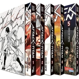 Attack on Titan, Bände 1-5 im Sammelschuber mit Extra: Atemberaubende Fantasy-Action im Kampf gegen grauenhafte Titanen