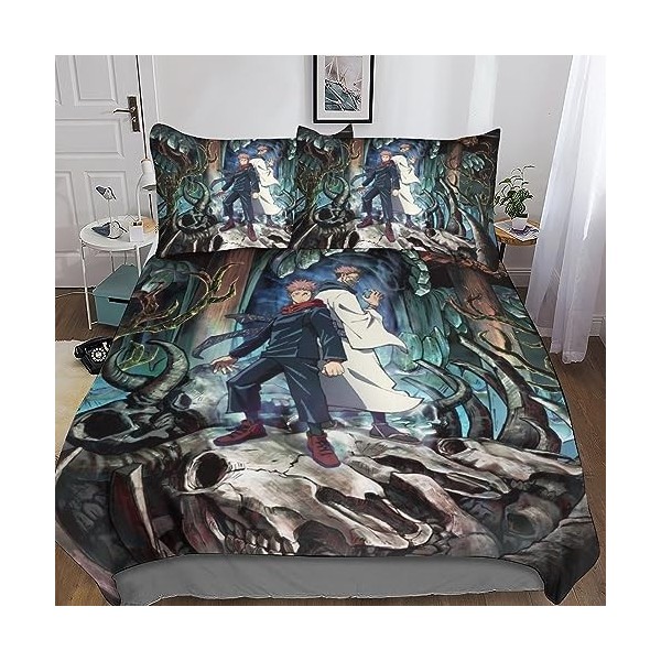 Jujutsu Kaisen Sets De Housses De Couettes 3D, Imprimé 2 pièces Microfibre Parure De Lit, Anime Housse De Couette avec Taies 